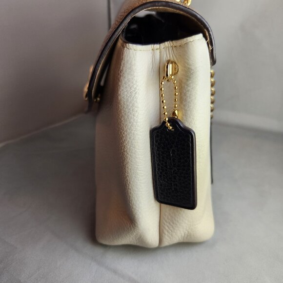 COACH Tammie colorblock shoulder bag crossbody cream and tan with black accent - Picture 3 of 9